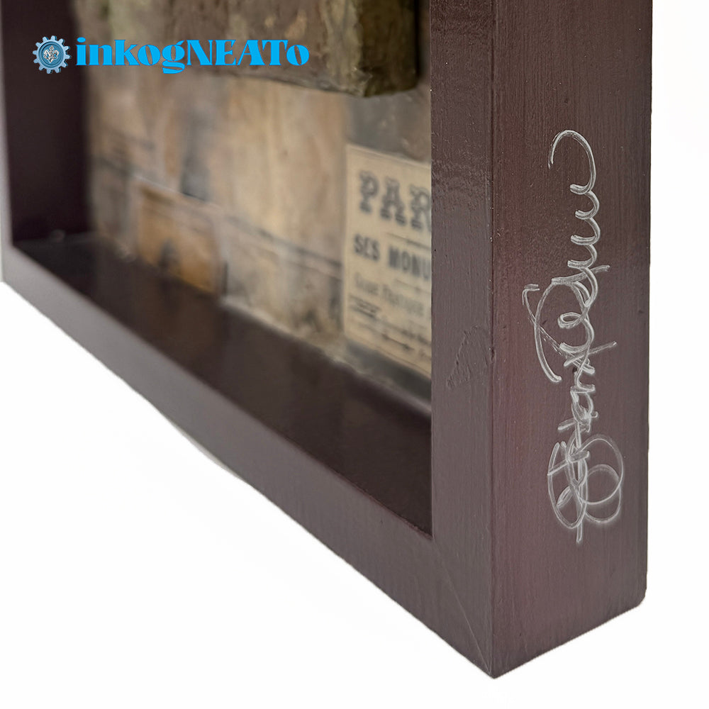 "Clé d'Eiffel" is a romantic mixed media assemblage featuring a vintage Eiffel Tower print, antique keys, and distressed textures. A tribute to the timeless elegance of Paris.