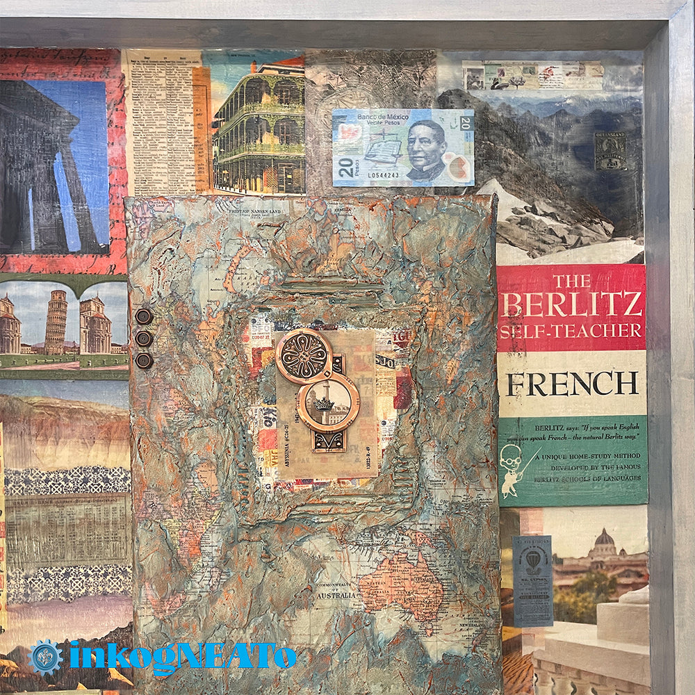 Grand Voyage – Large Mixed Media Assemblage with Vintage Maps