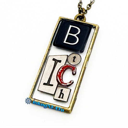 BITCH Necklace – Silver Mixed Metal Wearable Art | Found Object Letter Jewelry