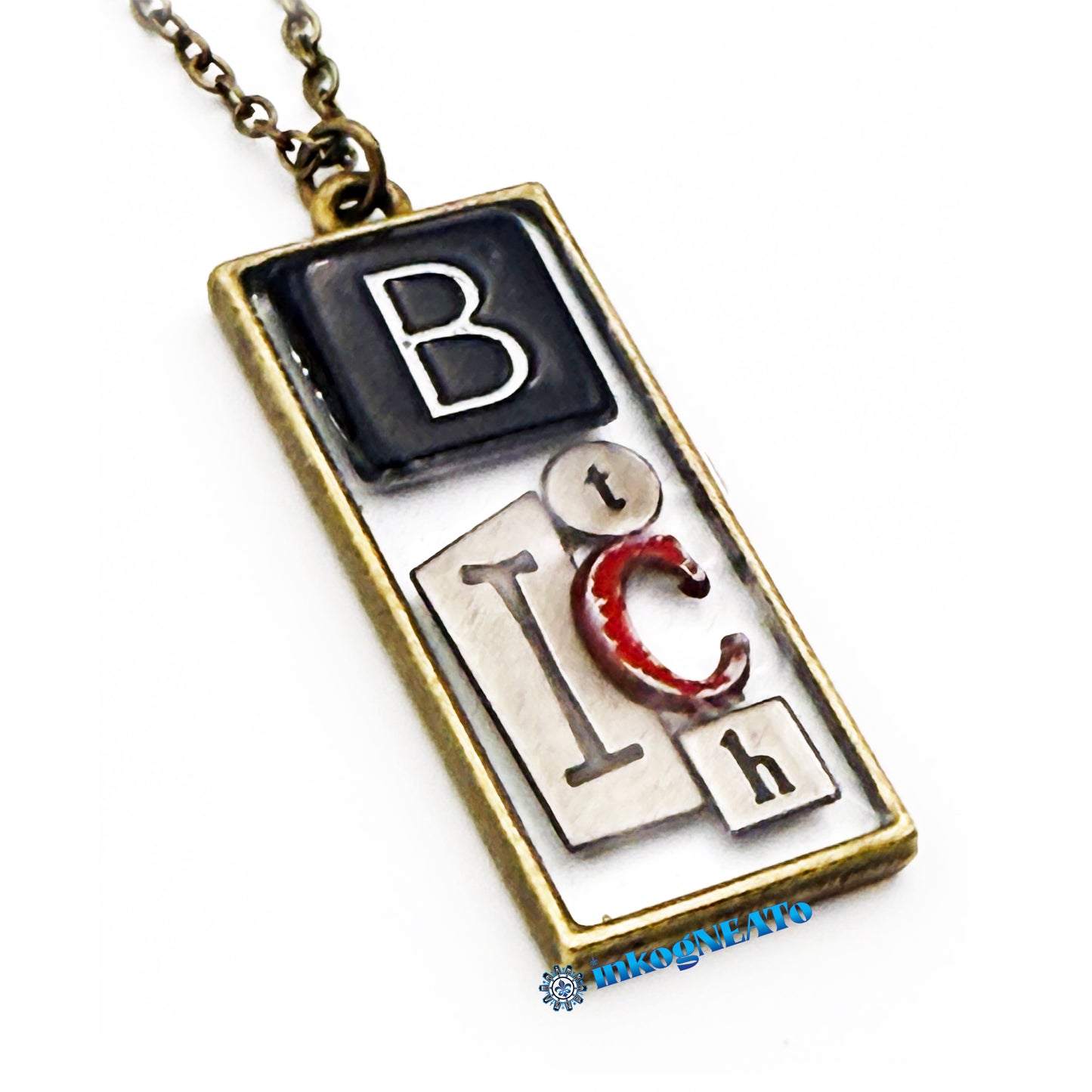BITCH Necklace – Silver Mixed Metal Wearable Art | Found Object Letter Jewelry