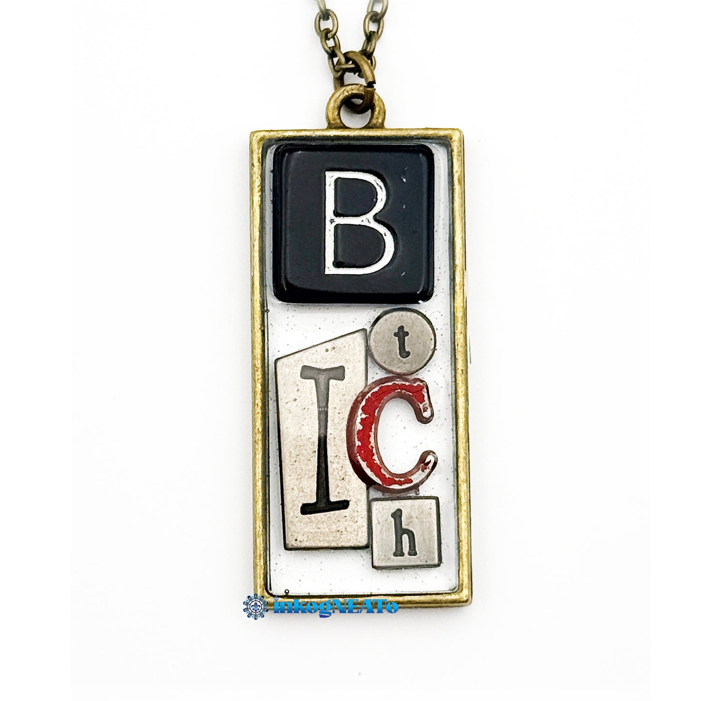BITCH Necklace – Silver Mixed Metal Wearable Art | Found Object Letter Jewelry