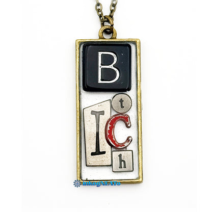 BITCH Necklace – Silver Mixed Metal Wearable Art | Found Object Letter Jewelry