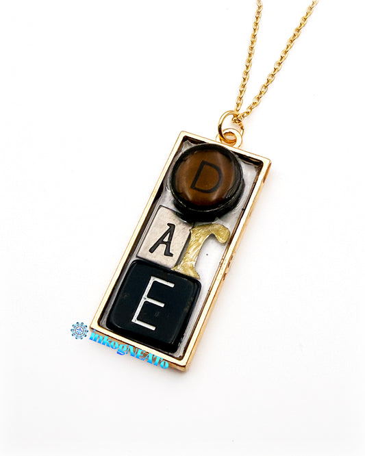 DARE Necklace –  Wearable Art Word Jewelry | Gold Mixed Metal Bezel with Found Objects