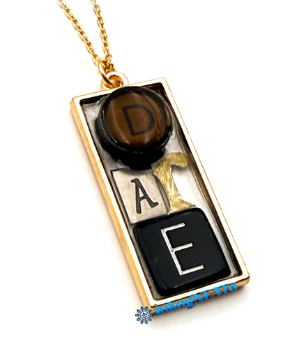 DARE Necklace –  Wearable Art Word Jewelry | Gold Mixed Metal Bezel with Found Objects