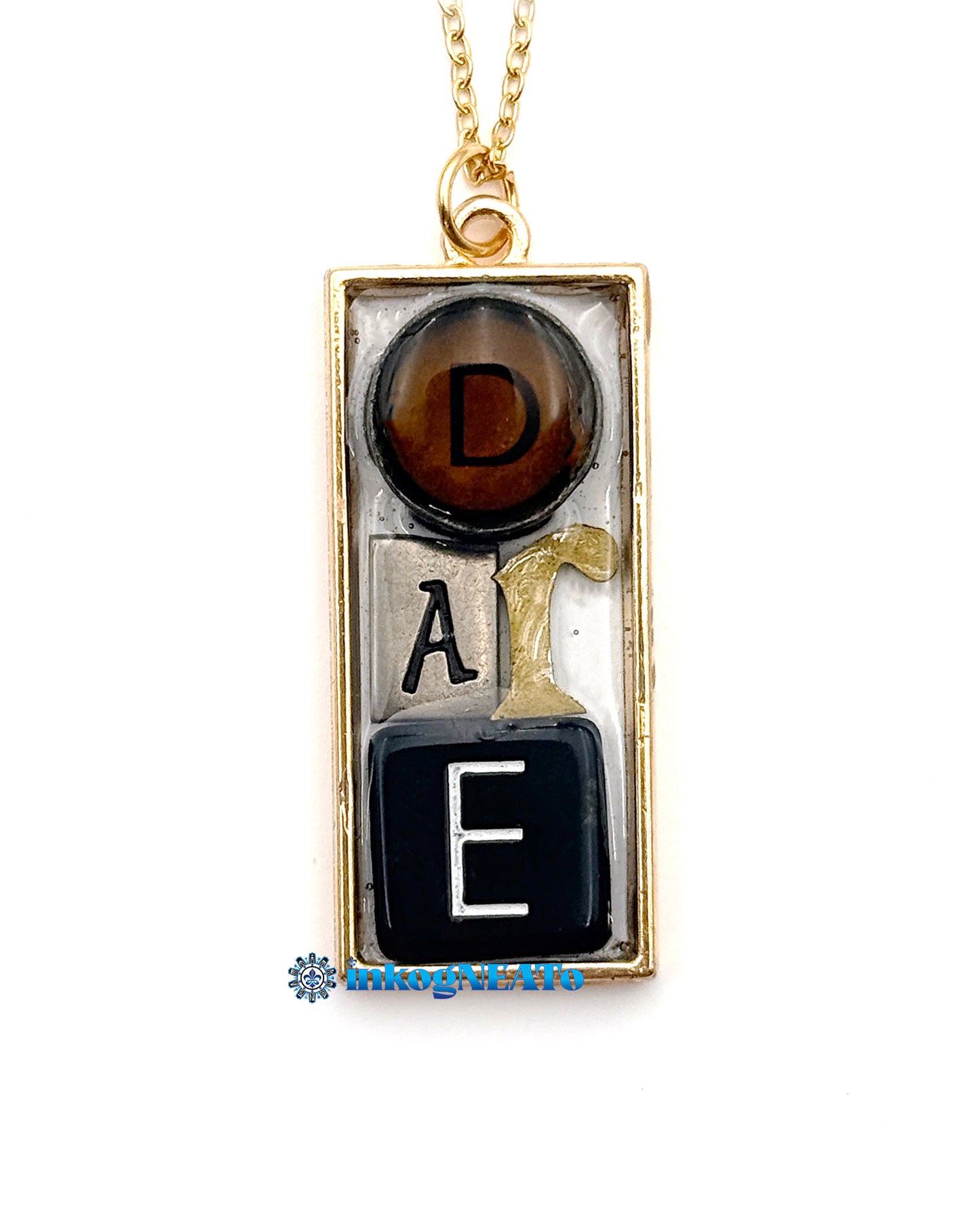 DARE Necklace –  Wearable Art Word Jewelry | Gold Mixed Metal Bezel with Found Objects