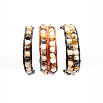 QUARTZ Sandstone 4mm Faceted Round Wrap Bracelet