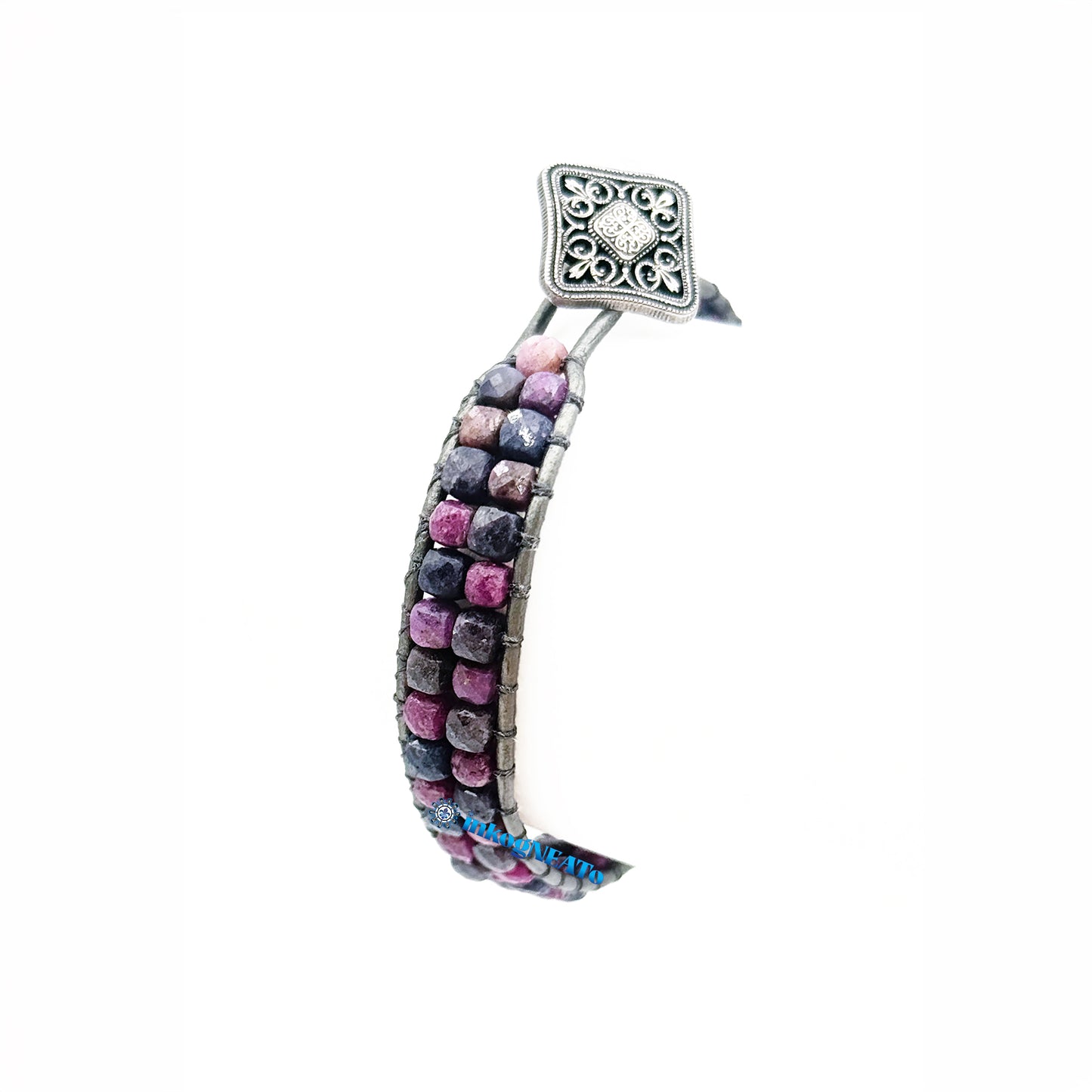 Ruby Sapphire 3mm Square Faceted  Wrap Bracelet
