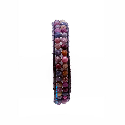 RUBY SAPPHIRE 2mm Round Faceted Round Wrap Bracelet